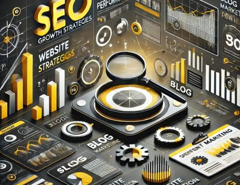 An engaging, modern illustration representing SEO Growth Strategies for Blogs, showcasing content optimization, keyword research, and data-driven insights to enhance search engine rankings.